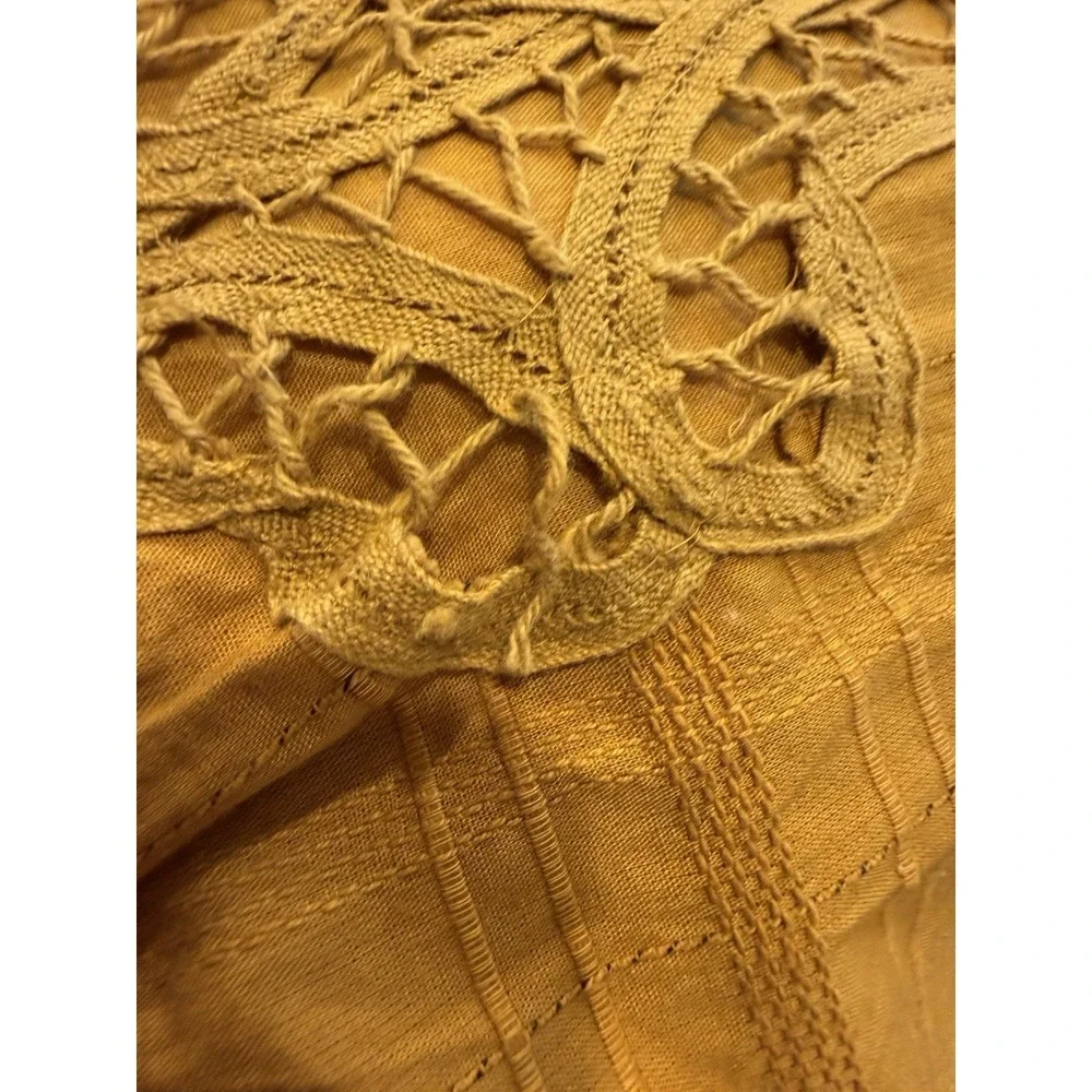 Free People Womens Size S Mustard Yellow Crochet Boho‎ Mini Dress Off Shoulders